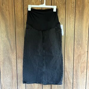 Ingrid & Issabel Maternity Size 8 Black Over Belly Midi Maternity Denim Skirt